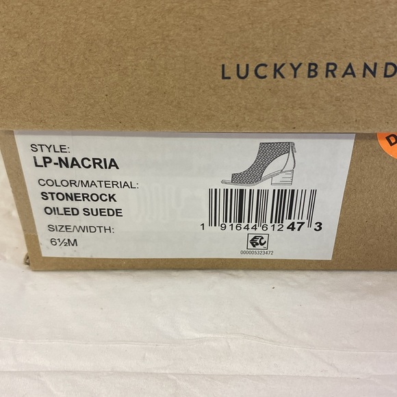 Lucky‎ brand LP-Nacria peep toe sandals size 6.5M stonerock oiled suede - Picture 2 of 14